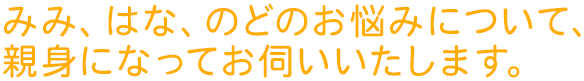 みみ、はな、のどのお悩みについて、親身になってお伺いいたします。